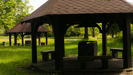 Picknik gazebos and Beautiful views in the Silesian park in Chorzów. A free entry space is available.