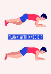 Men doing Plank with Knee Dip  exercise, Men workout fitness, aerobic and exercises. Vector Illustration.