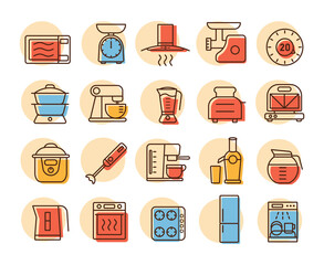 Kitchen appliances electronic equipment icon set