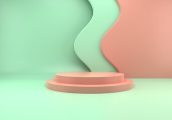 Podium use for product presentation. Abstract wave background. 3d rendering - illustration.