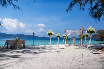 Wedding ceremony place on a tropical beach.