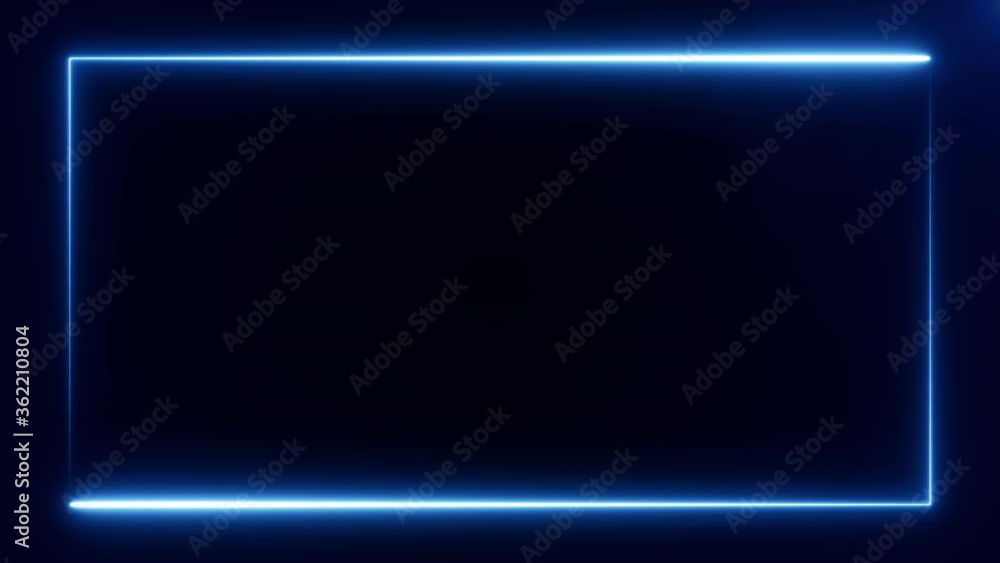 Poster blue neon rectangle frame at the screen border on black background. abstract backdrop 3d rendering 4