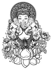 Hand drawn sketch Ganesh Chaturthi black and white