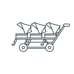 line icon, baby carriage Trolley triplets