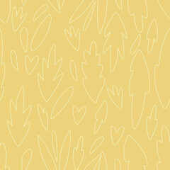 Obraz na płótnie Canvas Vector seamless pattern colorful design of abstract hand-drawn lined flowers on yellow background. The design is perfect for backgrounds, textiles, wrapping paper, wallpaper, decorations and surfaces