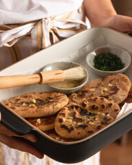 Homemade Indian Naan Flatbread made with Whole Wheat