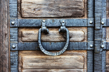 Creative textured background old wood, wrought iron stylized medieval