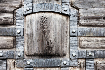 Creative textured background old wood, wrought iron stylized medieval