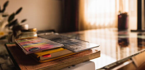 work desk with books