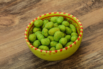 Spicy wasabi peanuts in the bowl