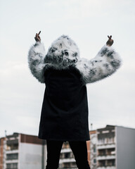 Model during photo shoot having some fun