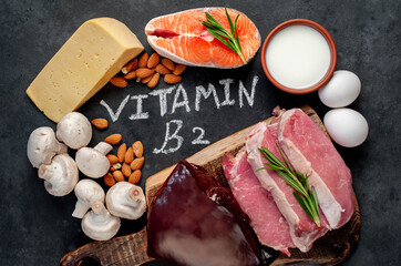 Foods High in Vitamin B2 (Riboflavin). against the background of stone