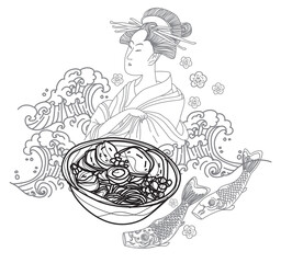 Poster of japanese-inspired in modern style restaurant illustration.