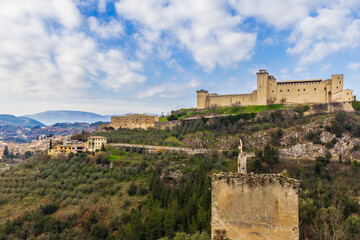 Fototapeta na wymiar Panorama of Spoleto, ancient city in Umbria, Italy