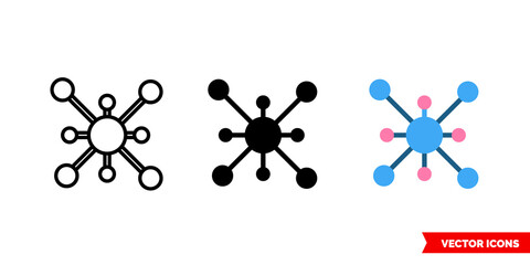 Molecule icon of 3 types. Isolated vector sign symbol.