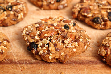 Multi seed cookies on wooden board
