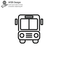  Bus icon thin line, linear, outline. Simple sign, logo. Bus sign. Transport image. Public Navigation symbol for info graphics, websites and print media. Line style image. Editable stroke. Vector