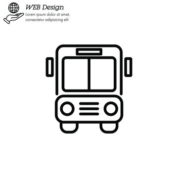  Bus icon thin line, linear, outline. Simple sign, logo. Bus sign. Transport image. Public Navigation symbol for info graphics, websites and print media. Line style image. Editable stroke. Vector