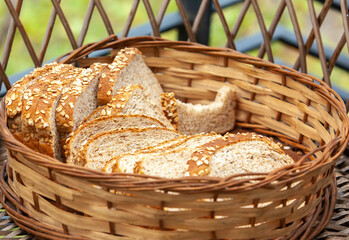 rye bread in a wicker basket