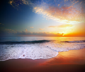 beautiful tropical sunset and sea