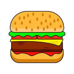 fast food, illustration, cheeseburger, hamburger, burger, cheese, food, bread, beef, bun, meat, fast, meal, fat