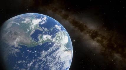 Cercles muraux Pleine Lune arbre Vue de la planète Terre depuis l& 39 espace, surface détaillée de la planète, fond d& 39 écran de science-fiction, rendu 3D du paysage cosmique