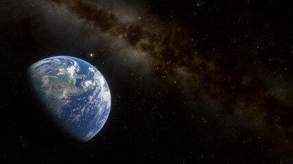 Obraz na płótnie Canvas View of planet earth from space, detailed planet surface, science fiction wallpaper, cosmic landscape 3D render
