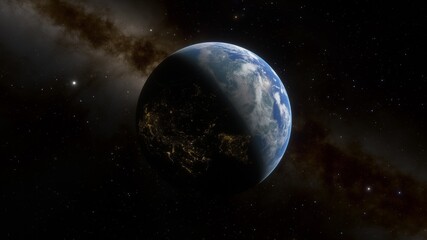 Plakat View of planet earth from space, detailed planet surface, science fiction wallpaper, cosmic landscape 3D render