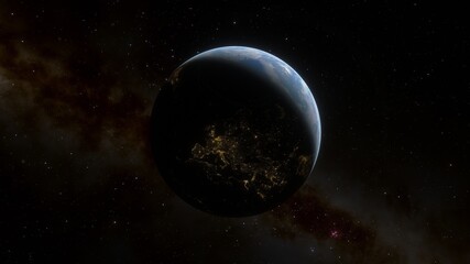View of planet earth from space, detailed planet surface, science fiction wallpaper, cosmic landscape 3D render
