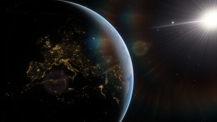 View of planet earth from space, detailed planet surface, science fiction wallpaper, cosmic landscape 3D render