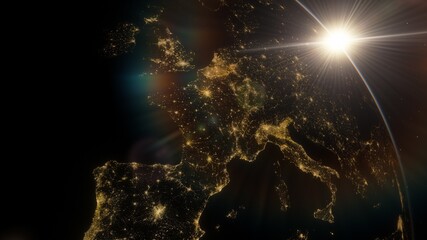 View of planet earth from space, detailed planet surface, science fiction wallpaper, cosmic landscape 3D render