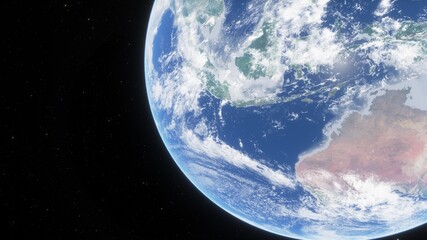 View of planet earth from space, detailed planet surface, science fiction wallpaper, cosmic landscape 3D render