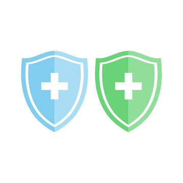 protection concept. two colored shields with a cross. blue and green shields. medicine protects health. eps10