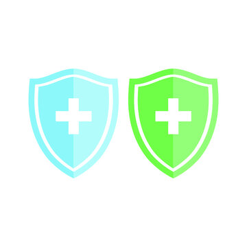 protection concept. two colored shields with a cross. blue and green shields. medicine protects health. eps10