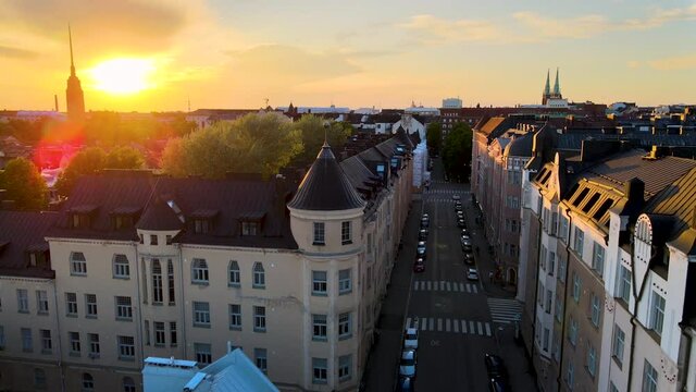 Aerial view of Helsinki city at Sunset. Helsinki,Finland.