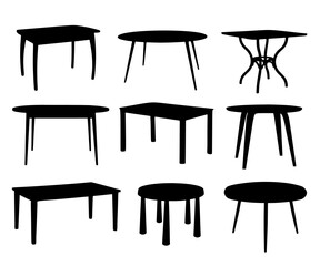 The tables are rectangular and round for the kitchen and living room. Vector image.