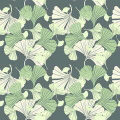 Vector seamless texture of leaves of a ginkgo biloba tree flat green and mysterious in a chaotic manner. 