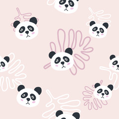 Panda seamless pattern background, sad cute panda, cartoon panda bears.