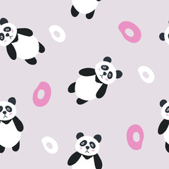 Panda seamless pattern background, sad cute panda, cartoon panda bears