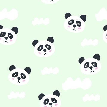 Panda seamless pattern background, sad cute panda, cartoon panda bears.
