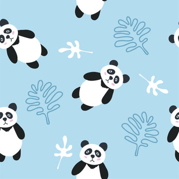 Panda seamless pattern background, sad cute panda, cartoon panda bears
