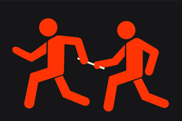 runner passing the baton to teammate 