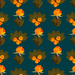Fresh cloudberry background. Whole forest berries seamless pattern.