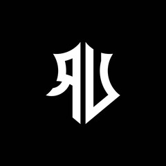 RU monogram logo with a sharp shield style