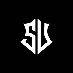 SU monogram logo with a sharp shield style