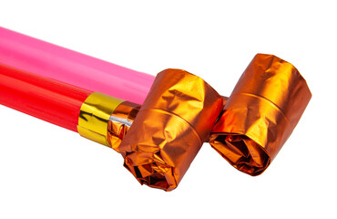 Party colorful foil noisemaker rolled or whistle isolated on the white