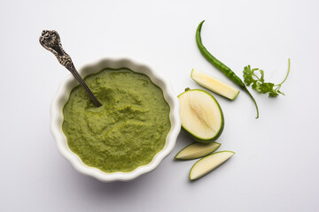 Green mango chutney, also known as raw mango chutney, is an Indian chutney prepared from unripe...