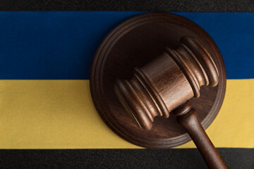 Judge Gavel and flag of Ukraine. Justice and law in Ukraine. Supreme court.