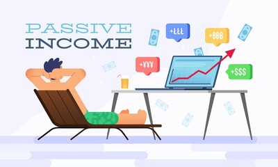 Fototapeta premium Vector illustration happy businessman and passive income