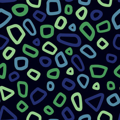 Abstract hand drawn vector seamless pattern. Simple background of random shapes. Bright colorful wallpaper isolated on transparent. Universal design for prints, wrapping, fabric, textile, ornament.